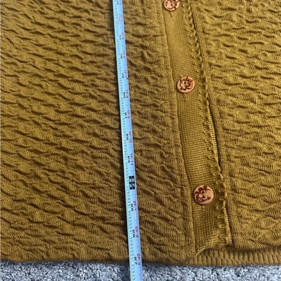 Renuka Mustard Cardigan sweater long sleeve goldenrod large textured cottagecore - Picture 7 of 8